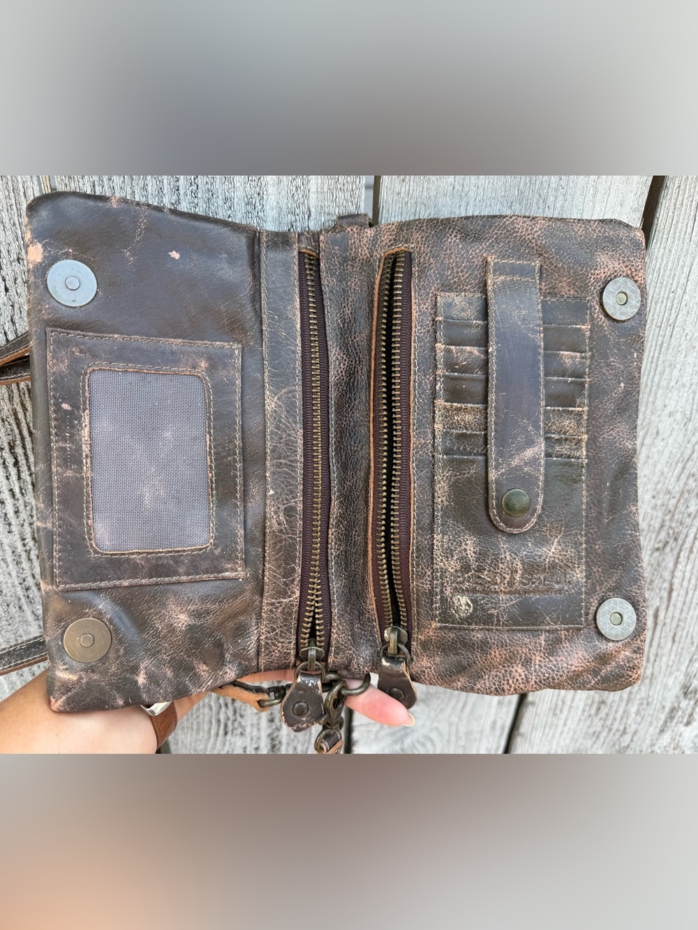Bed Stu Distressed Gen Leather Bayshore Perforated Crossbody/Clutch RARE Grey - Picture 12 of 13